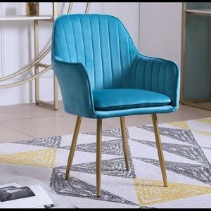 Modern Lounge Chair Dining Side Chairs Velvet Upholstered Armchair (Blue)